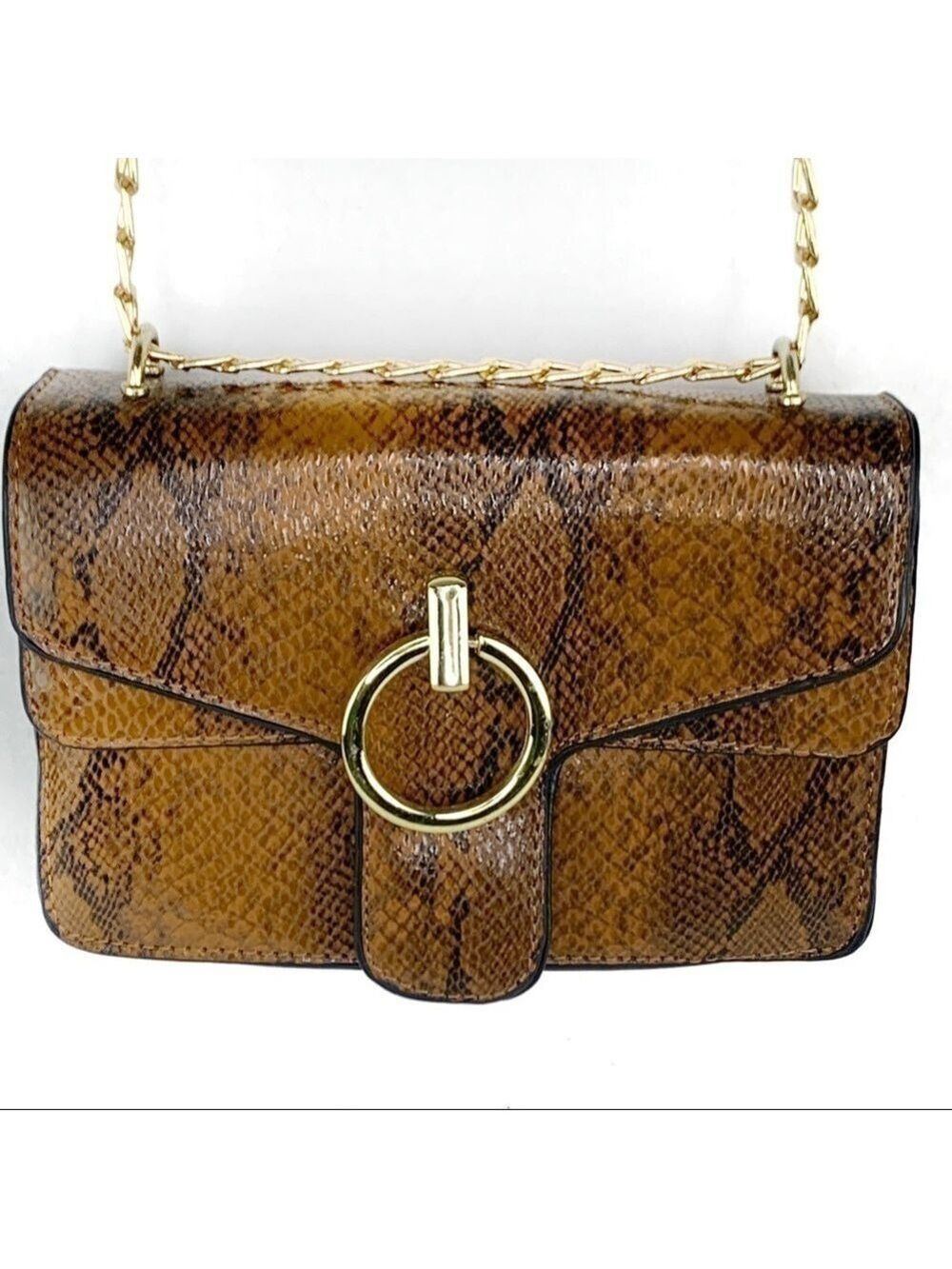 NEW-DUALFLAP GoldAccents Snake Print Crossbody Bag